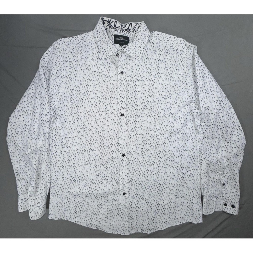 Rodd & Gunn Shirt Mens XL White Palm Print Cotton Long Sleeve Button Up Casual